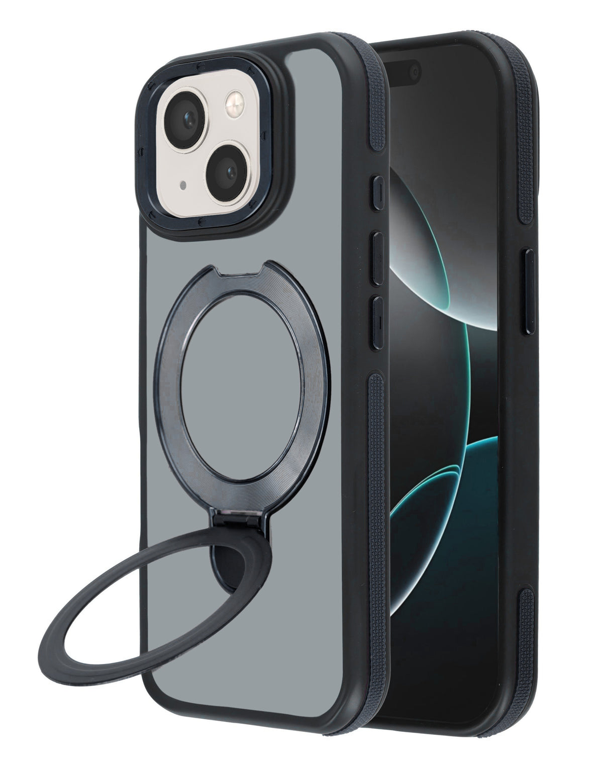Matte Transparent Case with Wireless Charging Kickstand - BLUE for iPhone 13 / 14