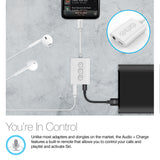 Audio + Charge Adapter for iPhone | 3.5mm Aux and MFi Lightning | White