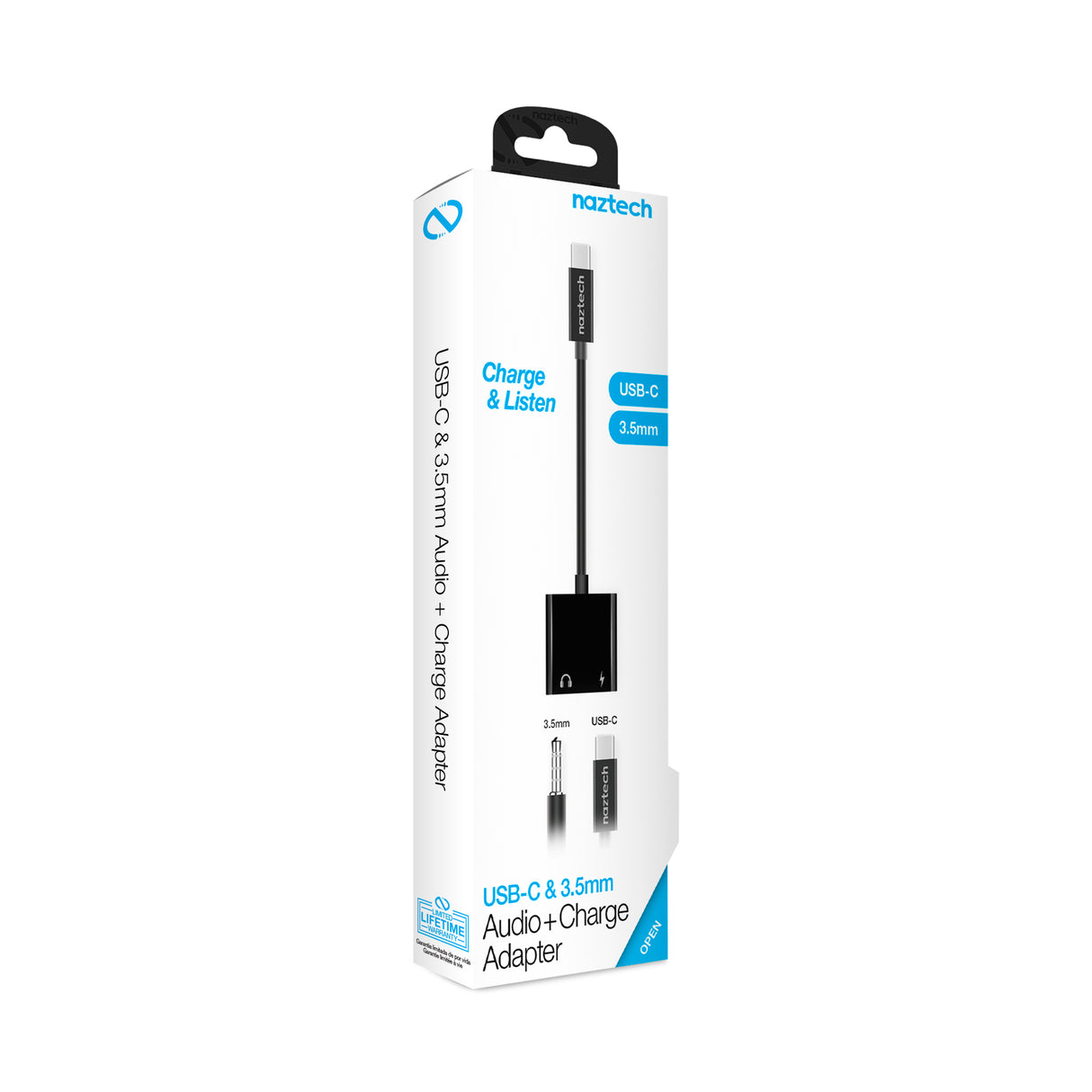 Naztech Audio + Charge Adapter for USB-C Devices  3.5mm Aux and USB-C