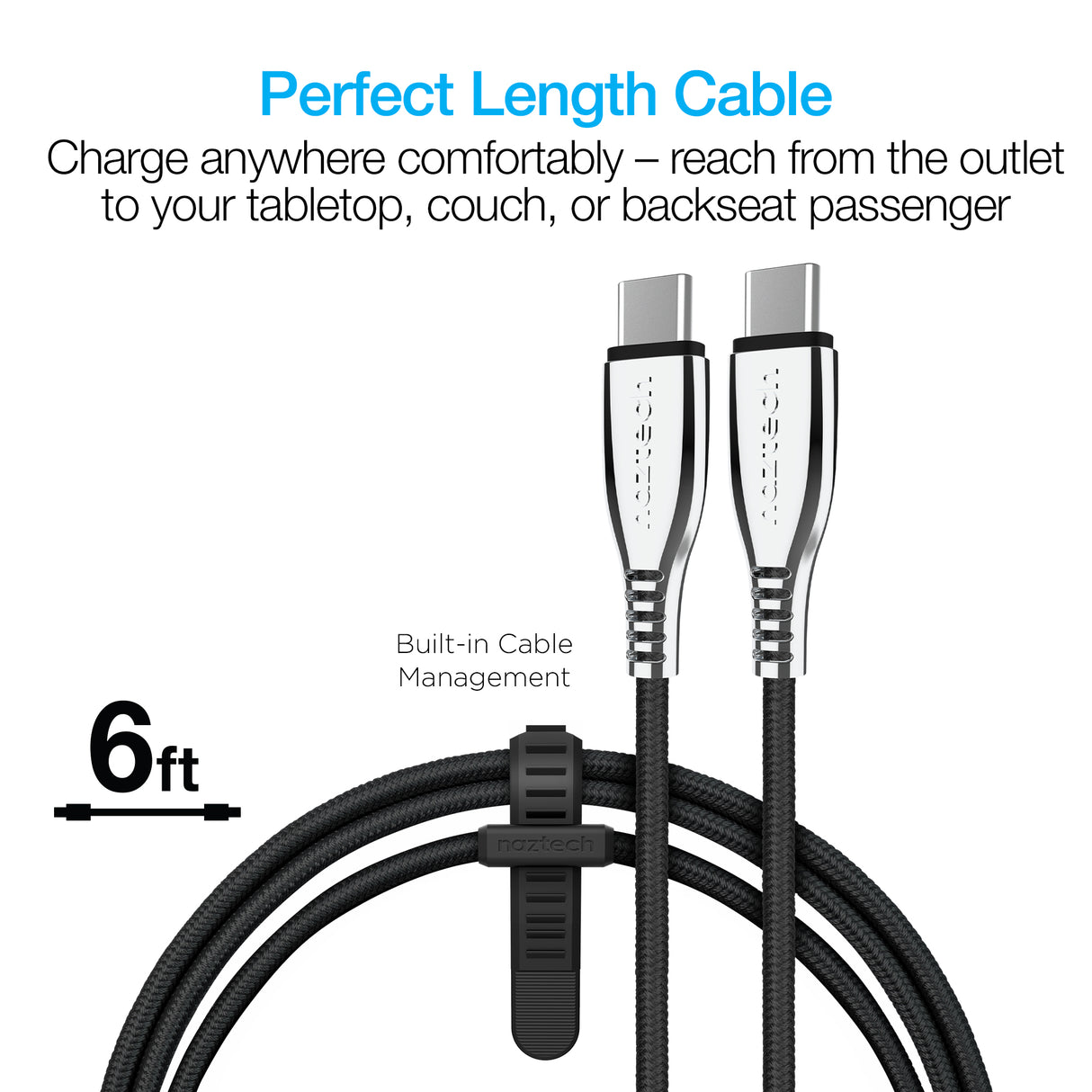 TITANIUM USB-C to USB-C Braided Fast Charge Cable 6ft Black