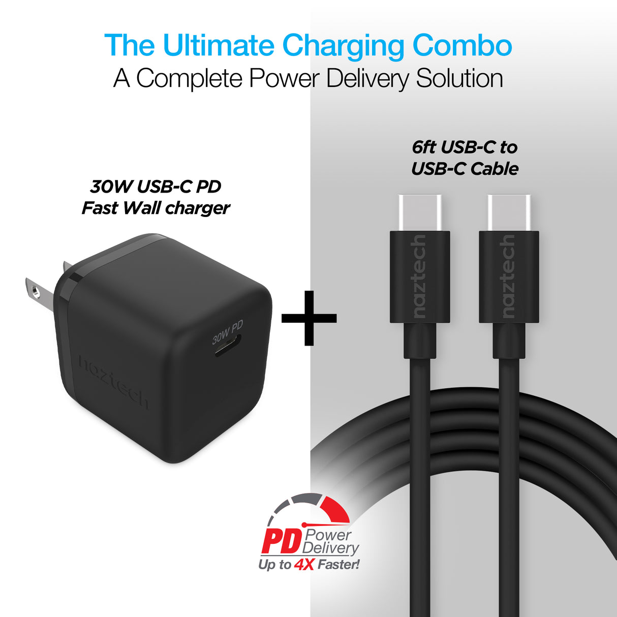 Naztech 30W PD Wall Charger + USB-C to USB-C Cable 6ft