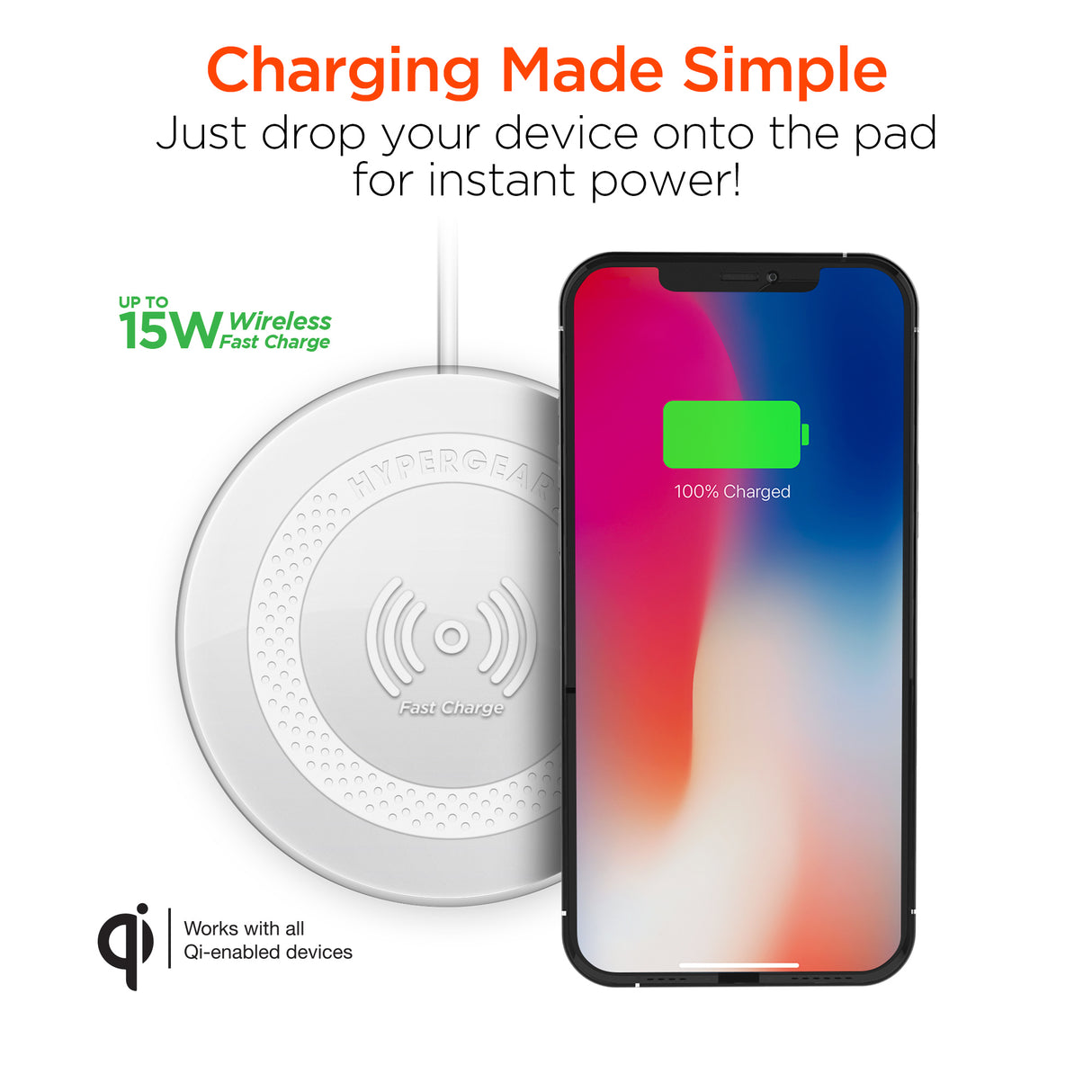 HYPERGEAR ChargePad Pro 15W Wireless Fast Charger with USB-C Connector