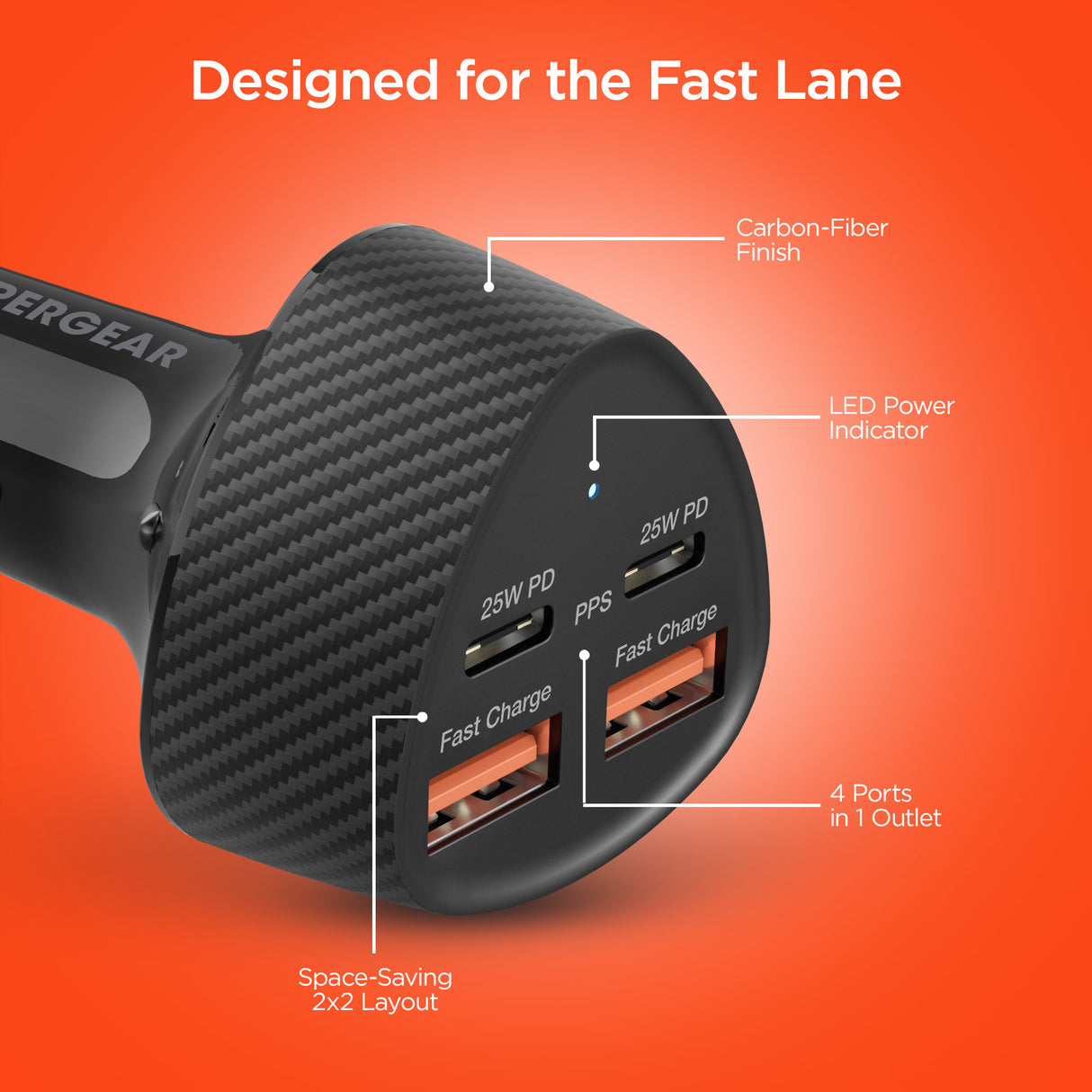 HyperGear SpeedBoost-50W-Quad-PD-Car-Charger