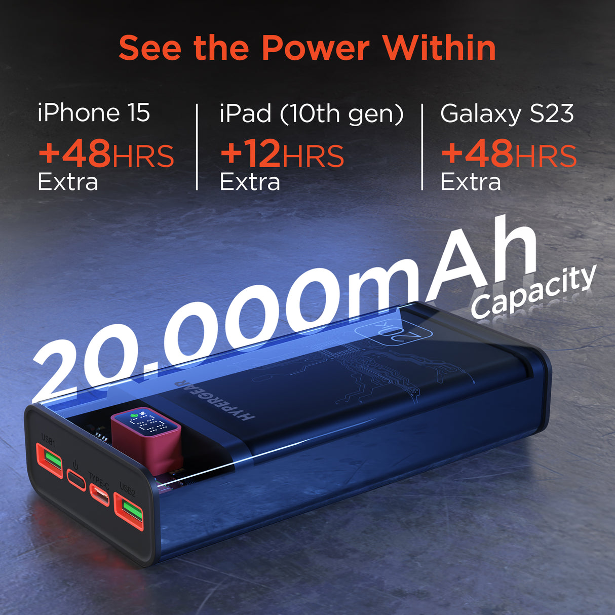 ClearCharge XL Transparent Fast Charge Power Bank with 20W USB-C PD
