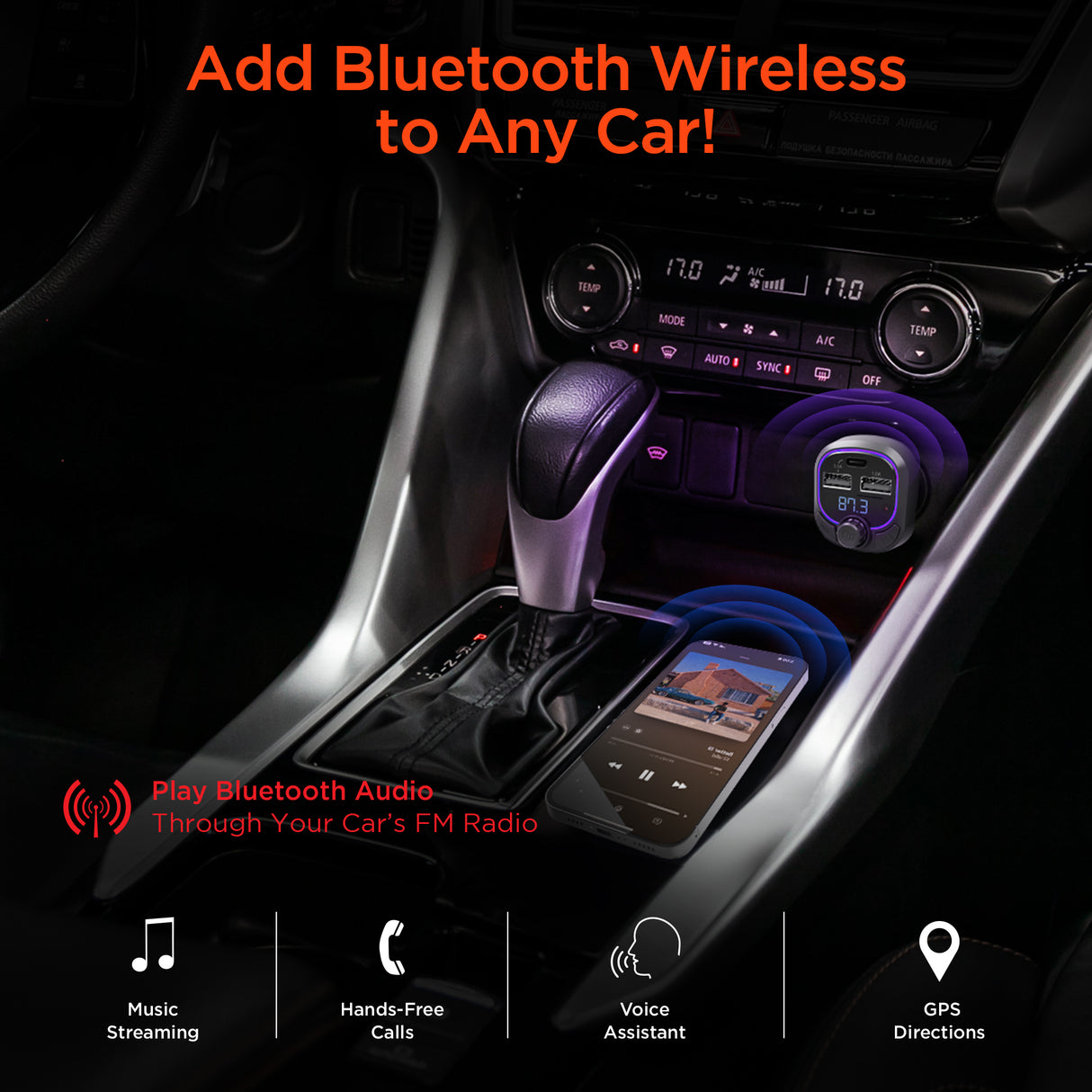 IntelliCast Road FM Transmitter Car Charger with 15W USB-C