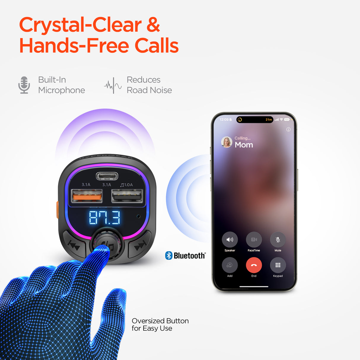 IntelliCast Road FM Transmitter Car Charger with 15W USB-C