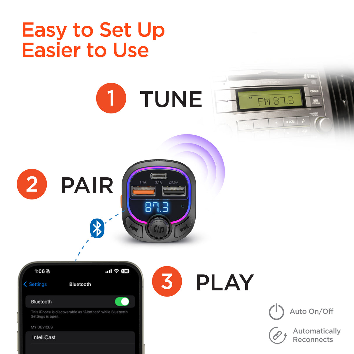 IntelliCast Road FM Transmitter Car Charger with 15W USB-C