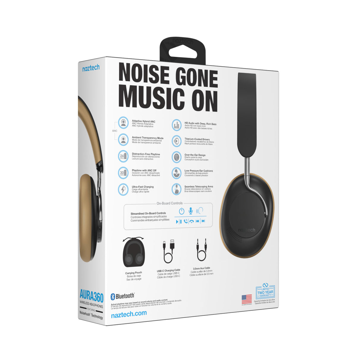 NAZTECH Aura 360 ANC Wireless Noise Cancelling Over-the-Ear Headphones