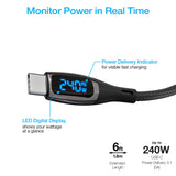 NAZTECH DigiWATT 240W USB-C to USB-C Digital Fast Charge Cable with LED Power Display