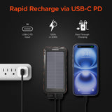 HYPERGEAR 10,000mAh SolPro 10K Fast Charge Solar Power Bank with 20W USB-C PD
