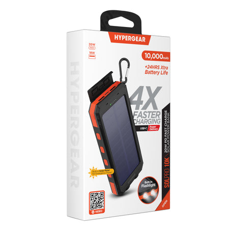 HYPERGEAR 10,000mAh SolPro 10K Fast Charge Solar Power Bank with 20W USB-C PD