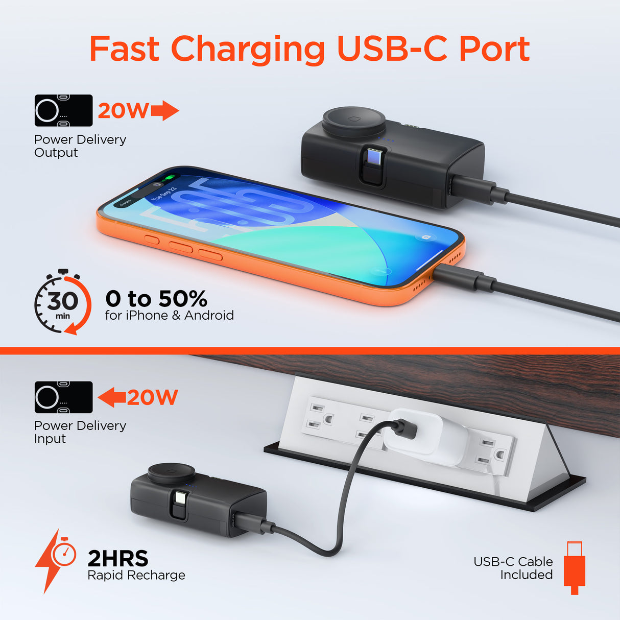 HyperGear 5 ,000mAh Power Pack Nano Ultra-Mini Power Bank with Built-In Apple Watch Charger