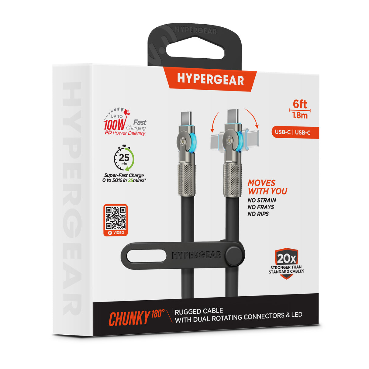 HyperGear Chunky180° 100W USB-C to USB-C Rugged Fast Charge Cable