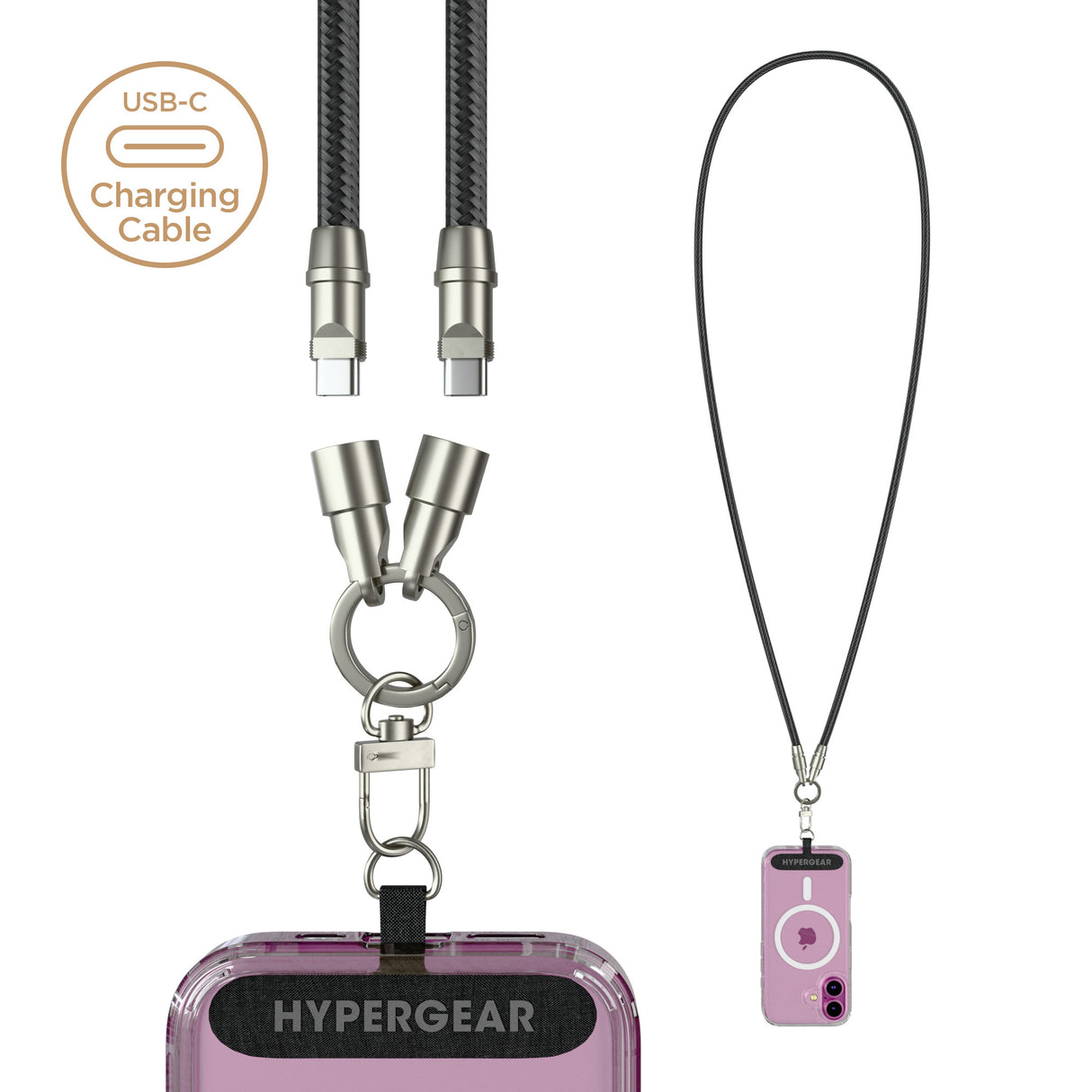 HyperGear TECHcessories 2-in-1 Universal Crossbody Phone Strap and Charging Cable