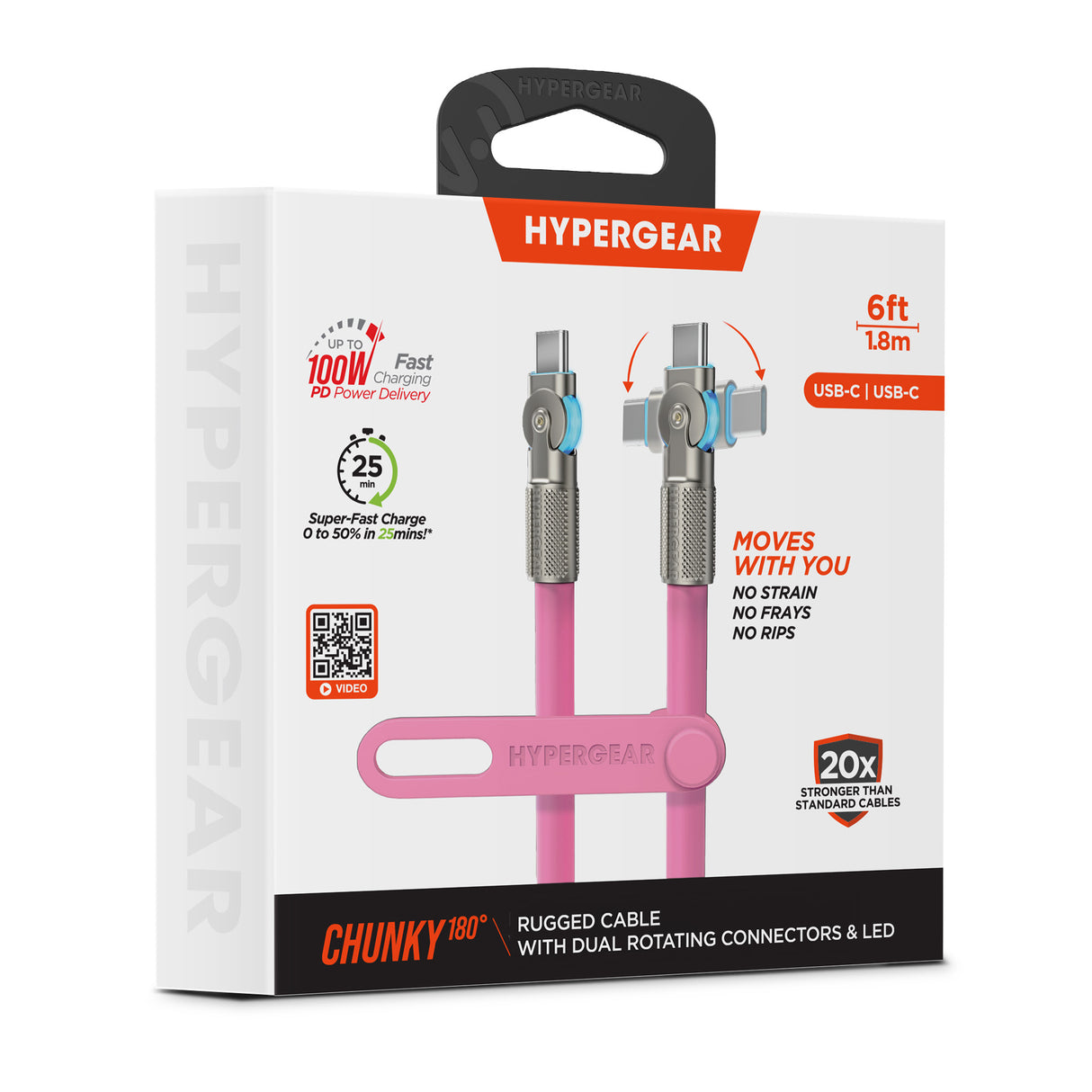 HyperGear Chunky180° 100W USB-C to USB-C Rugged Fast Charge Cable