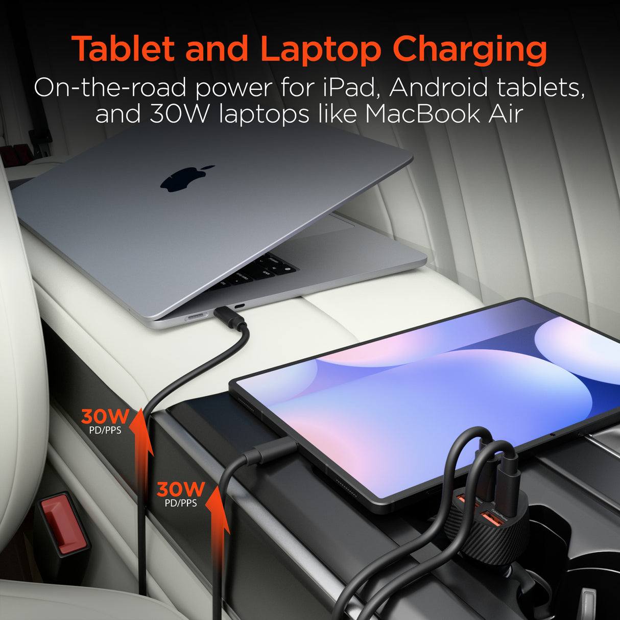 HYPERGEAR SpeedBoost 77W Quad-Port Fast Car Charger with Dual 30W