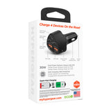 HYPERGEAR SpeedBoost 77W Quad-Port Fast Car Charger with Dual 30W