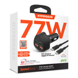 HYPERGEAR SpeedBoost 77W Quad-Port Fast Car Charger with Dual 30W USB-C PD PPS  4ft USB-C Cable Black