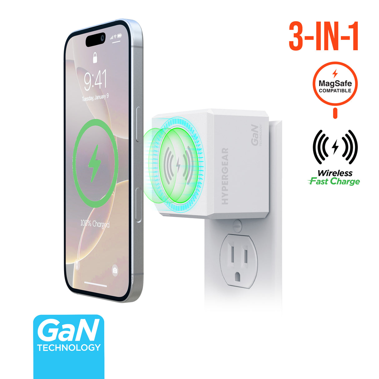 HyperGear MaxCharge 3-in-1 Magnetic Wall Charger White