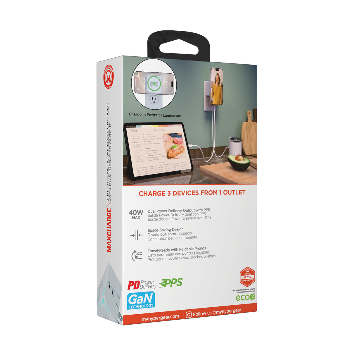 HyperGear MaxCharge 3-in-1 Magnetic Wall Charger White