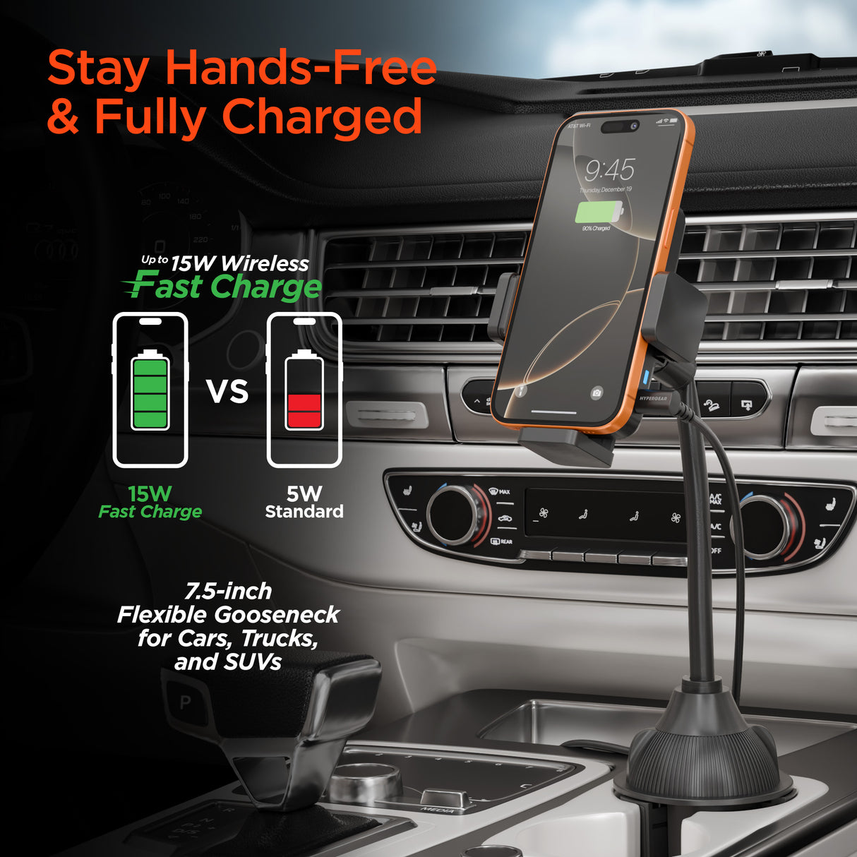 HyperGear EZ Grip 15W Wireless Fast Charge Mount Black