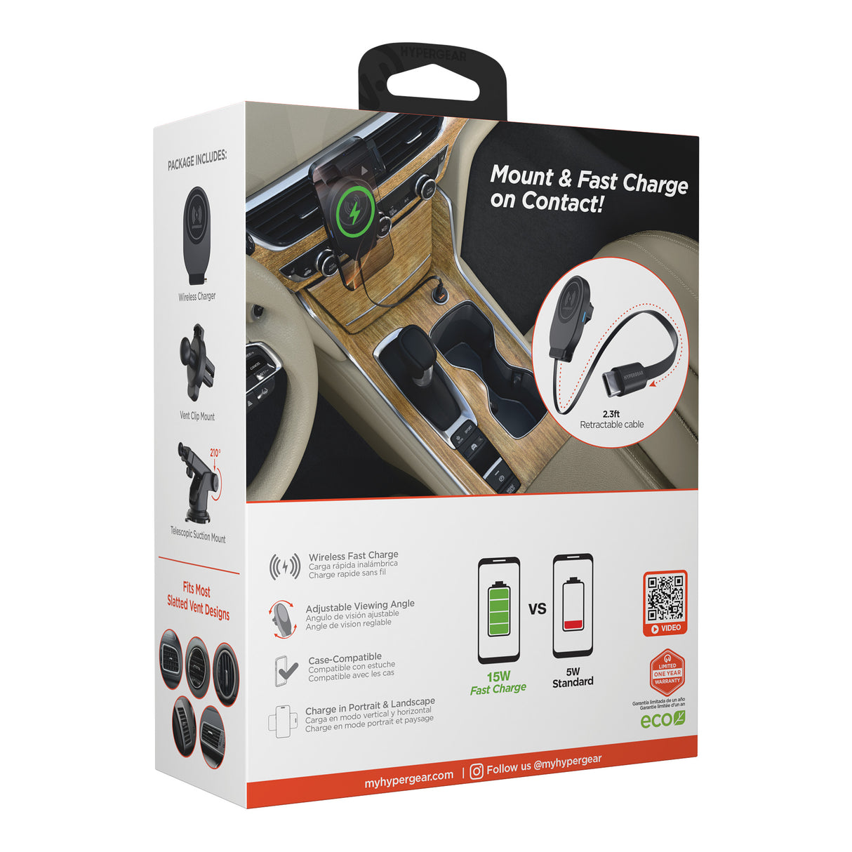 Mag Grip 15W Magnetic Wireless Fast Charging Phone Mount | Vent + Dashboard + Windshield | Black
