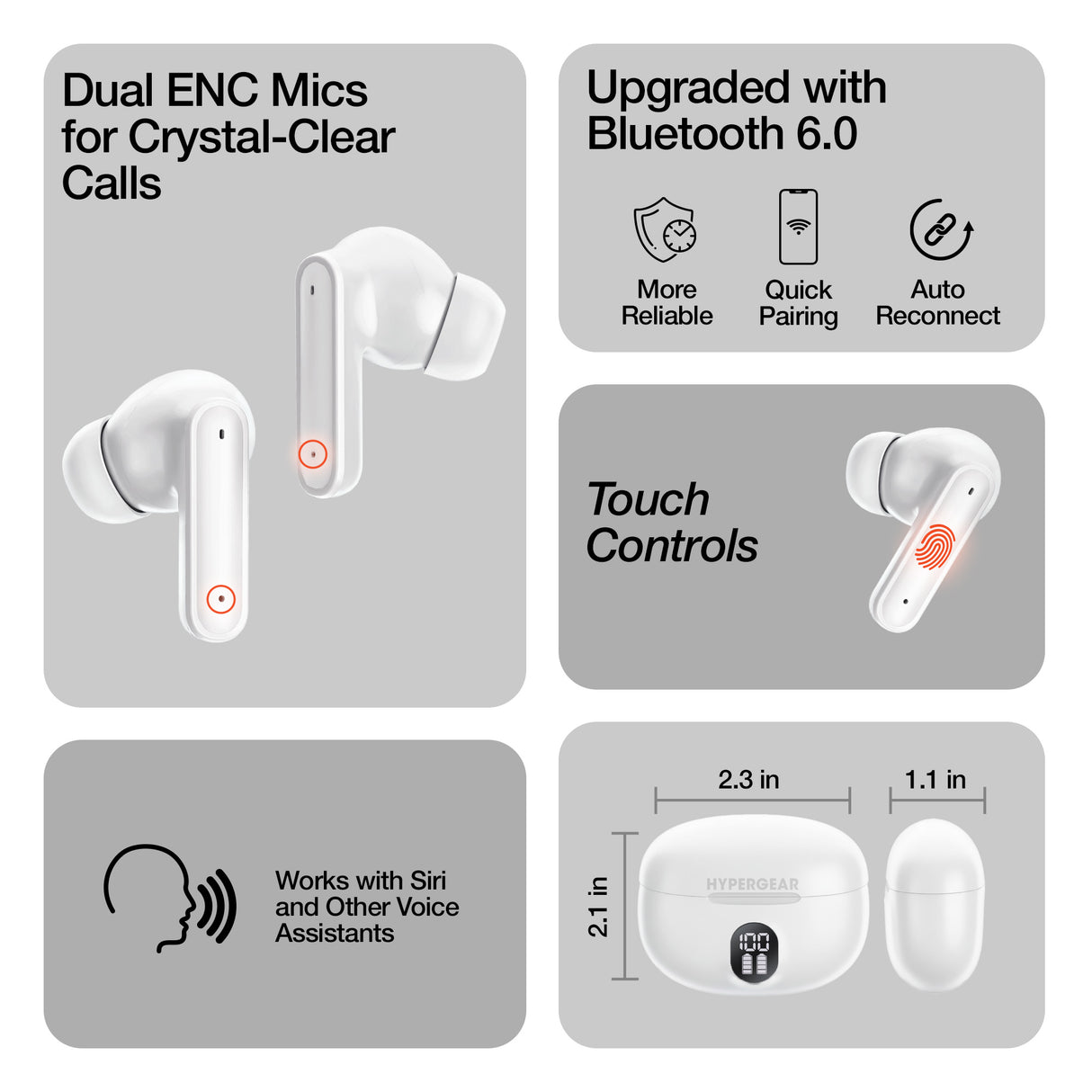 HyperGear HyperBudz ANC True Wireless Earbuds White