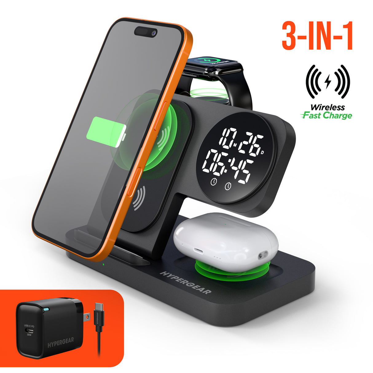 HyperGear PowerFold 24/7 Charging Stand With Clock Black