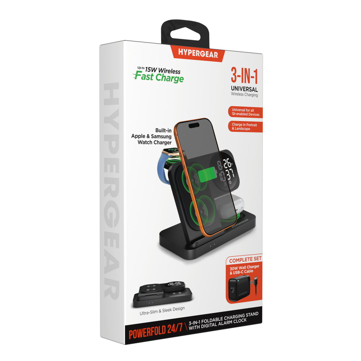 HyperGear PowerFold 24/7 Charging Stand With Clock Black