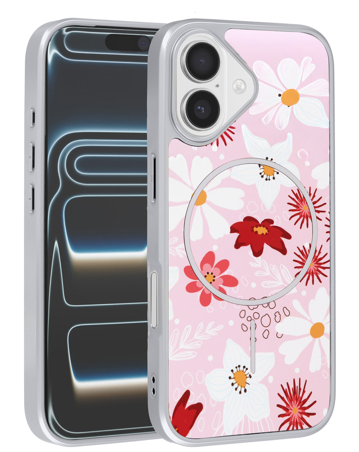 Dual Layer Flower Design Magsafe Cases for iPhone 16 Plus