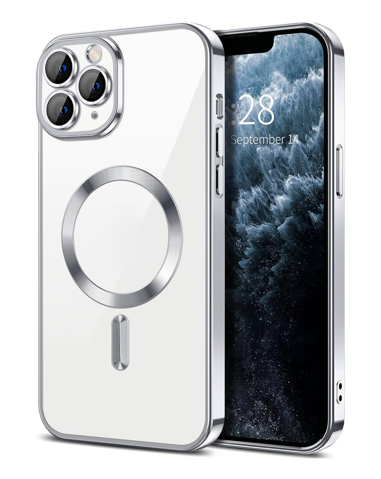 Shiny Wireless Charging Clear Case - SILVER for iPhone 16 Pro Max