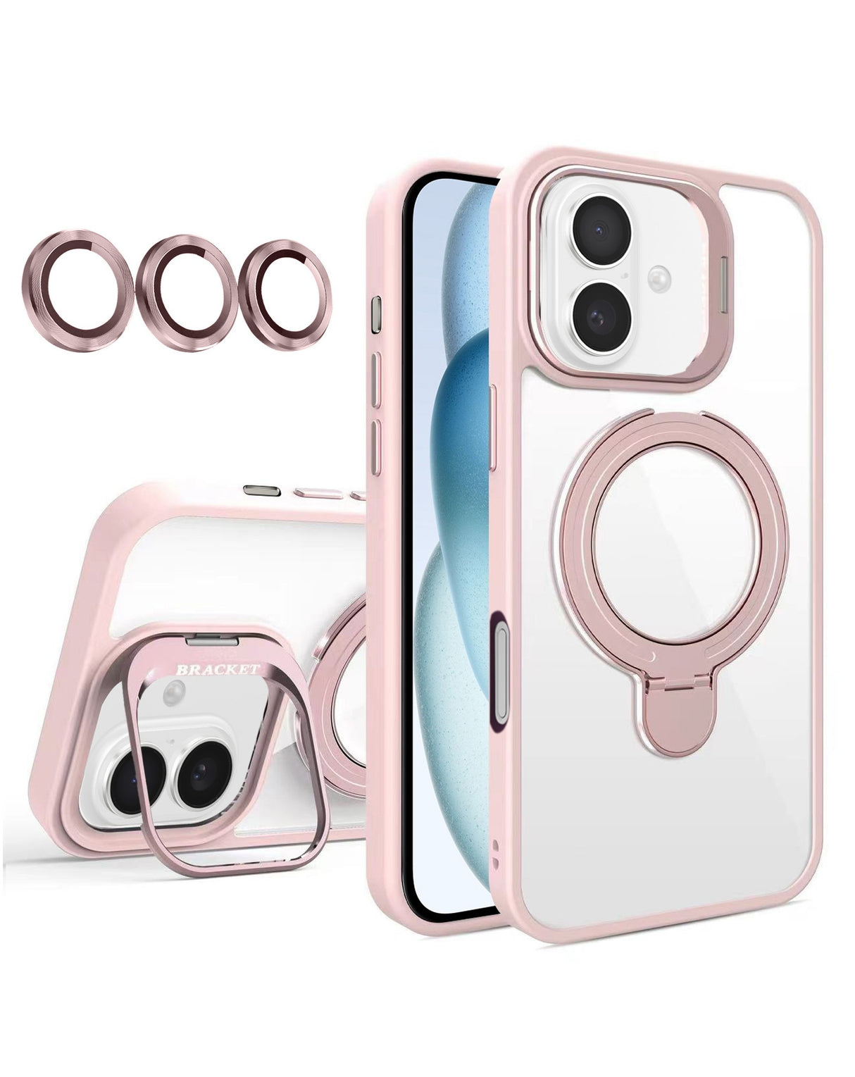 Magnetic Clear Case with 2 Kickstand & Camera Lens for iPhone 17
