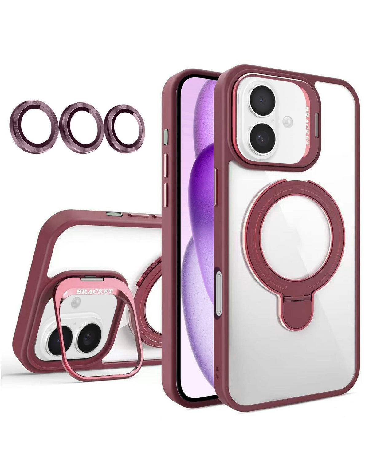 Magnetic Clear Case with 2 Kickstand & Camera Lens for iPhone 17