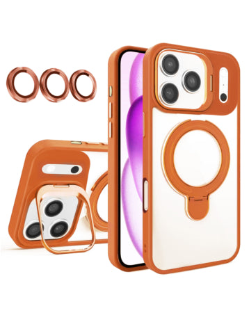 Magnetic Clear Case with 2 Kickstand & Camera Lens - ORANGE for iPhone 17 Pro Max