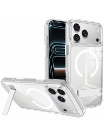 Magsafe Clear Case with Metal Stand for iPhone 17 Pro Max / 18 Pro Max (SILVER)