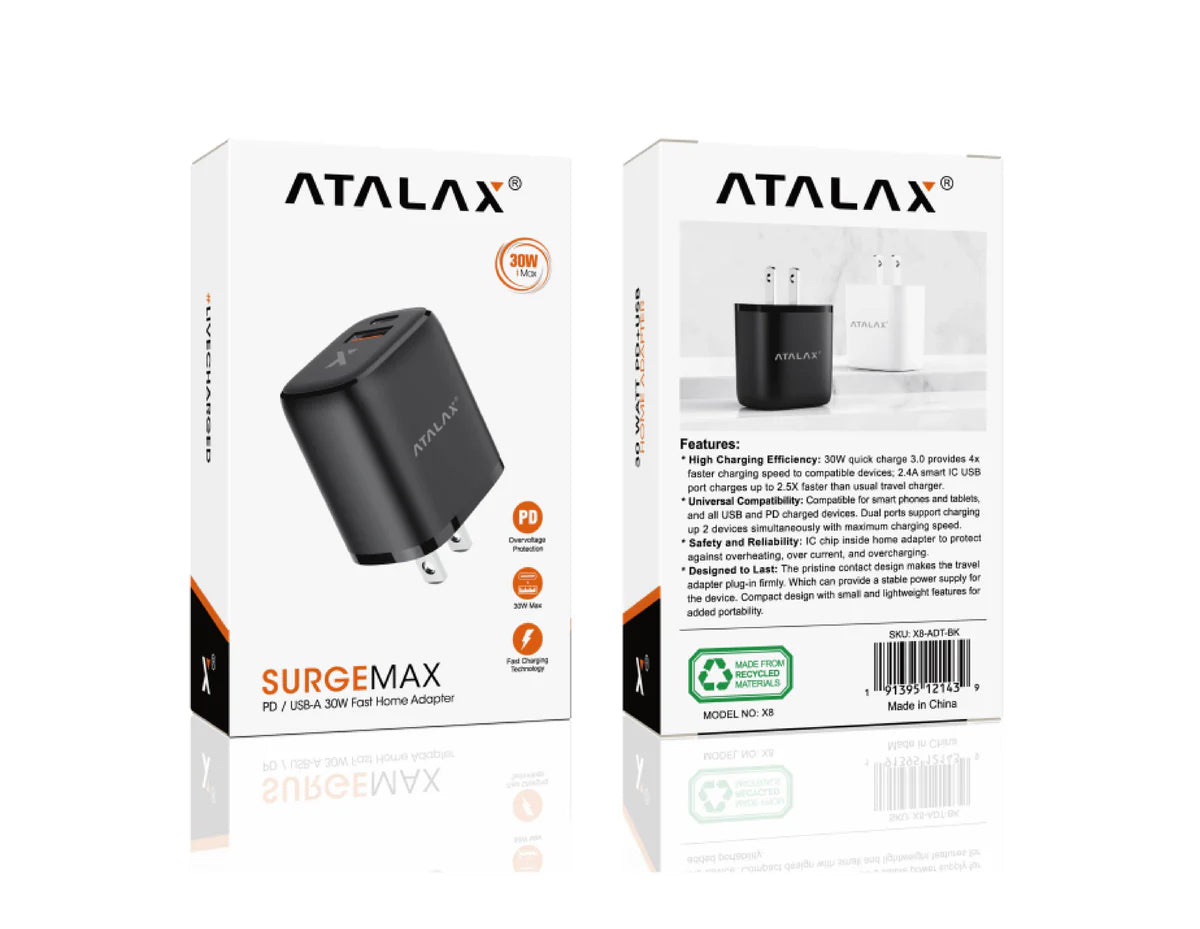 ATALAX SURGEMAX X8 30W DUAL WALL ADAPTER