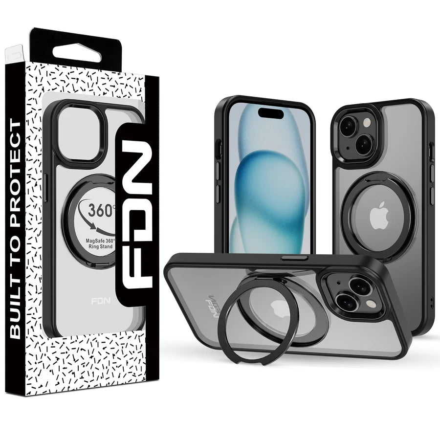 FDN RingRound 360° Kickstand Case w/ MagSafe for Apple iPhone 15 - Black