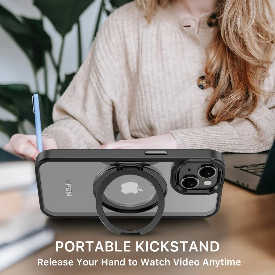 FDN RingRound 360° Kickstand Case w/ MagSafe for Apple iPhone 15 - Black