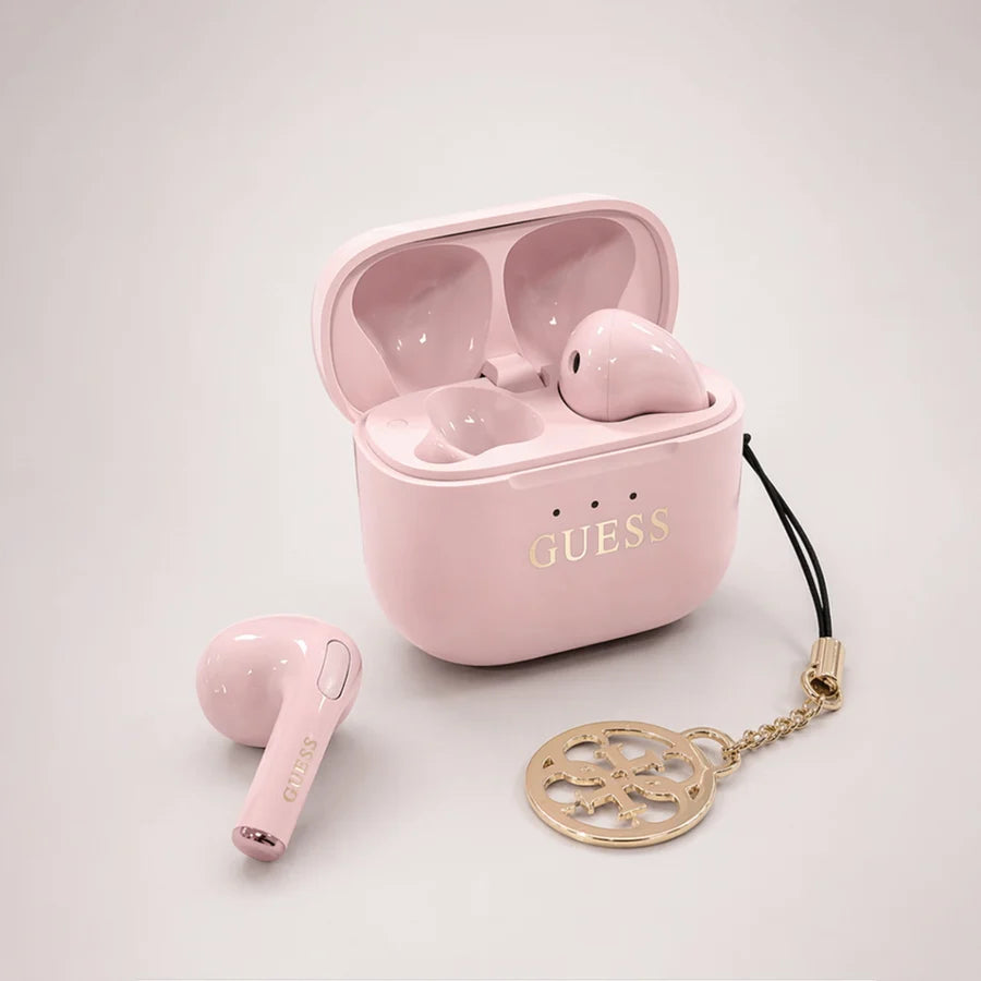 Guess Glossy True Wireless Earbuds with Charm - Pink