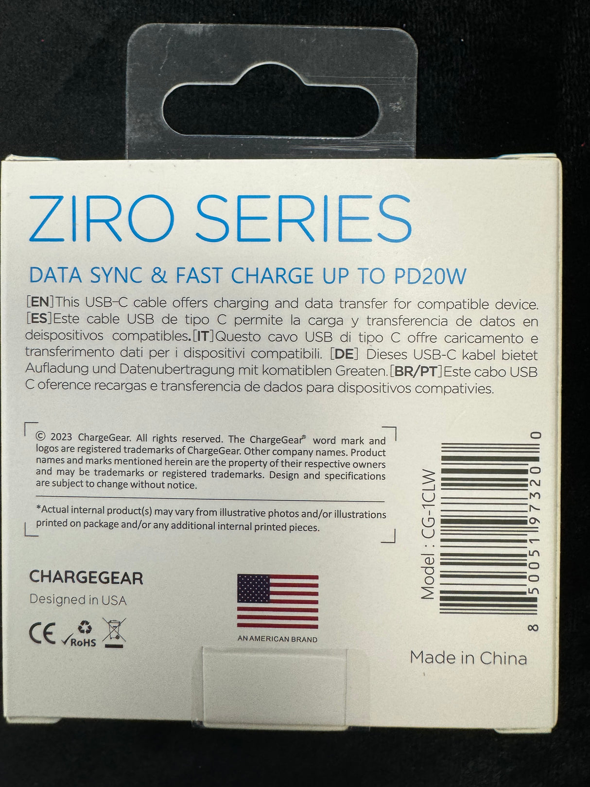 CHARGE GEAR ZIRO 2M USA-C TO LIGHTNING CABLE