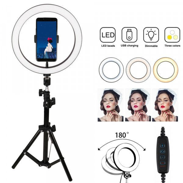 10 inch Selfie Ring Light with 76 inch Tripod Stand & Cell Phone Holder for Live Stream, Makeup, YouTube Video, Photography TikTok, & More Compatible with Universal Phone (Black)
