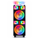 MaxPower Dual 8" Woofer Bluetooth Karaoke Trolley Speaker with Dancing Disco Ball & LED Lights - Black