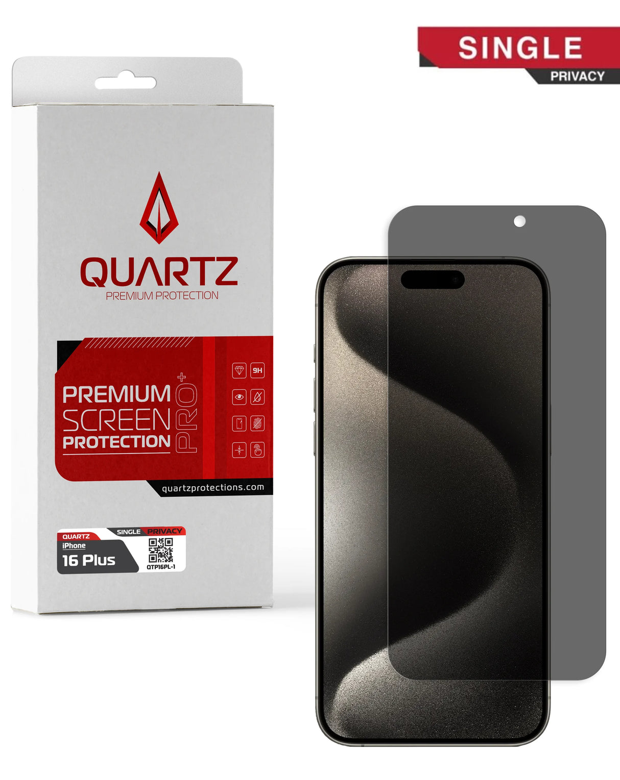 QUARTZ Privacy Tempered Glass for iPhone 16 Plus (Single Pack)