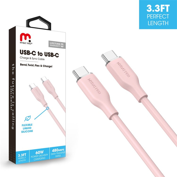 MyBat Pro USB-C to USB-C Liquid Silicone Cable (L=3 FT) – Pink