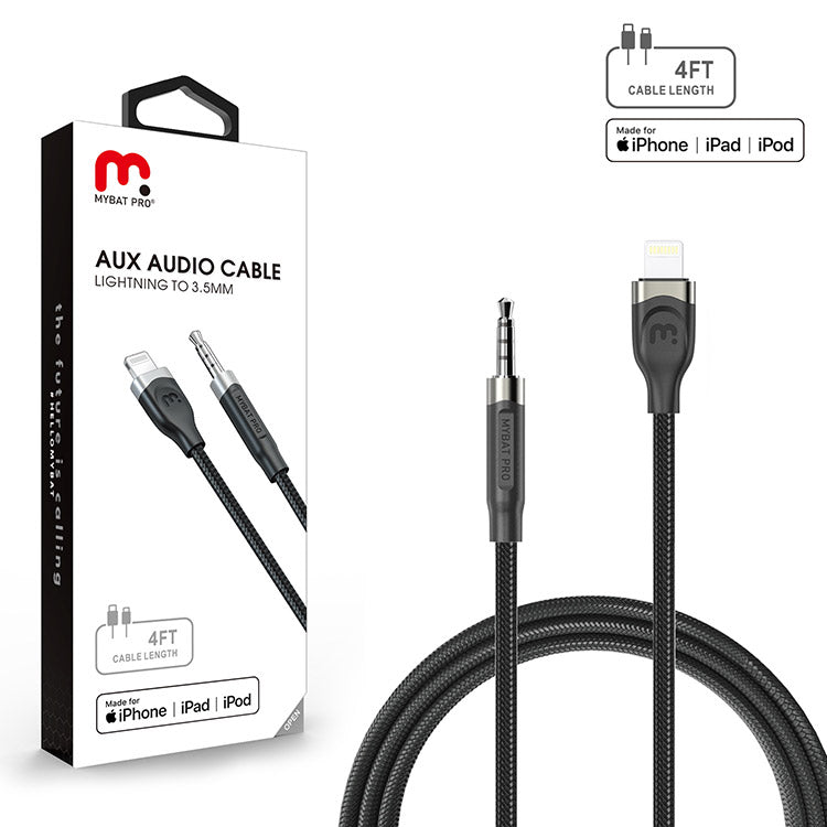 Cable de audio MyBat Pro MFi Lightning a macho de 3,5 mm - 4 pies - Negro