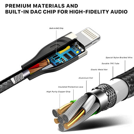 Cable de audio MyBat Pro MFi Lightning a macho de 3,5 mm - 4 pies - Negro