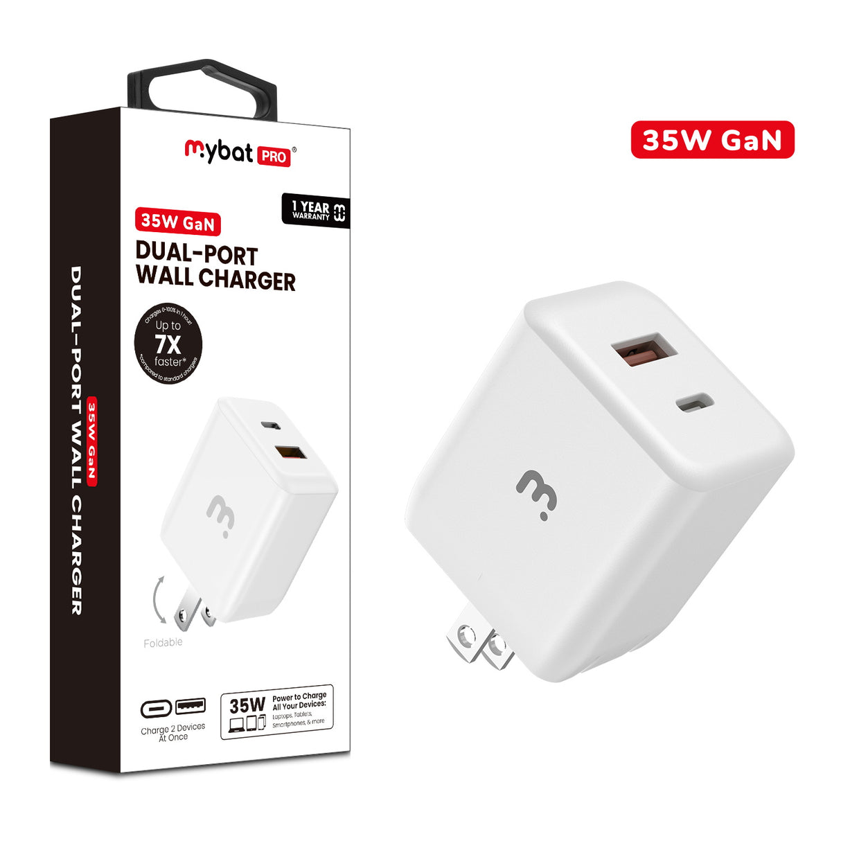 MyBat Pro 35W GaN Dual-Port Foldable Wall Charger (ETL Certified)
