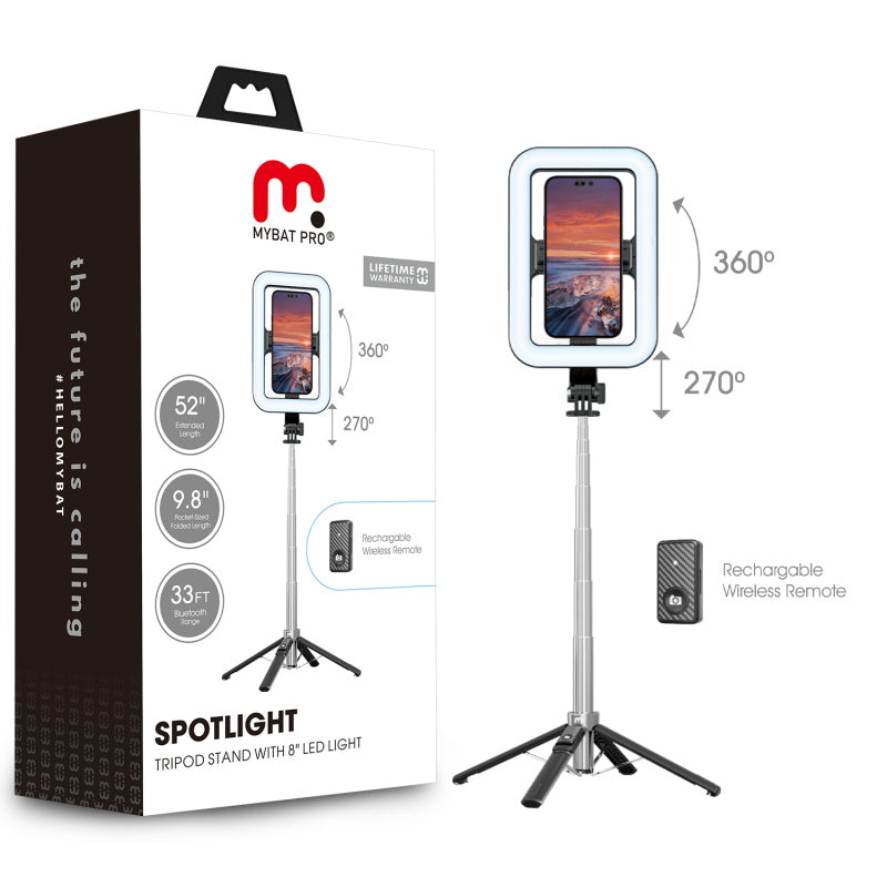 MyBat Pro SpotLight Tripod Stand with 8″ LED Light – Black