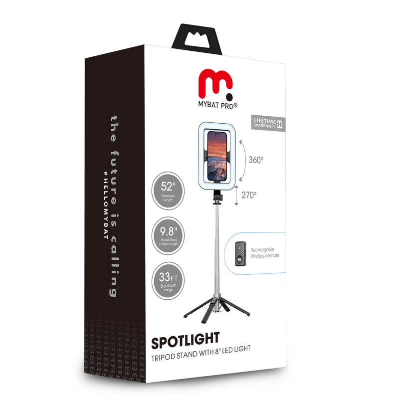 MyBat Pro SpotLight Tripod Stand with 8″ LED Light – Black