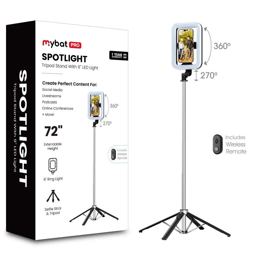 MyBat Pro Spotlight Tripod Stainless Steel Stand with LED Light - Silver